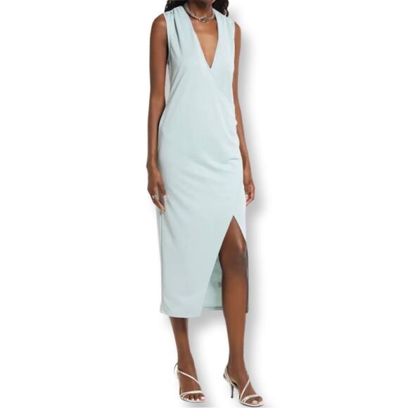 NWT Open Edit Faux Wrap Slip On Dress In Teal Mist - Picture 1 of 5